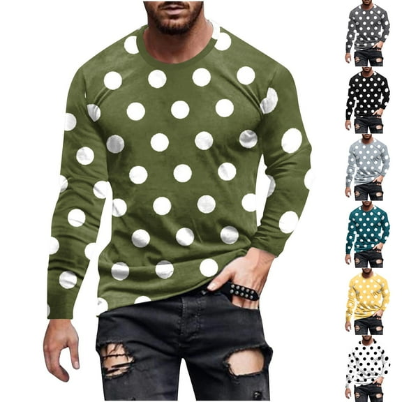 YOIAVAIOY Mens Long Sleeve Tee Shirts Polka Dots T-Shirt Vintage Fashion Pullover Lightweight Casual Fall Tops Yellow XL