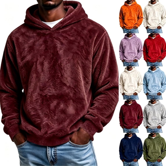 YOIAVAIOY Mens Oversized Fuzzy Sherpa Sweatshirts Long Sleeve Drop Shoulder Hoodies Fashion Solid Casual Pullover Hoodie Trendy Cozy Streetwear L