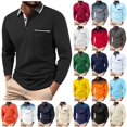 thumbnail image 1 of YOIAVAIOY Mens Polos Shirts Long Sleeve Casual Golf T-Shirts Color Block Slim Fit Shirt with Pocket Orange M, 1 of 7