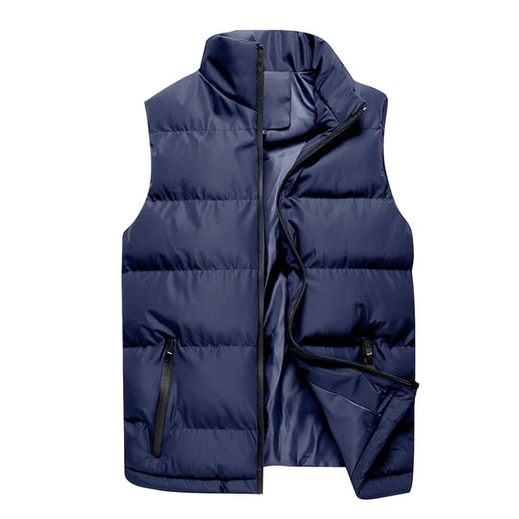 YOIAVAIOY Mens Puffer Vest Blue Quilted No Sleeve Outerwear Winter Warm Down Puffy Vests Lightweight Casual Padded Jacket with Zipper Pockets M