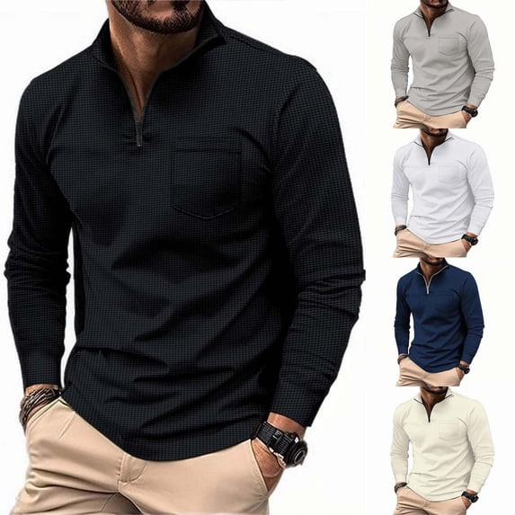 YOIAVAIOY Mens Quarter Zip Up Polos Long Sleeve Lapel Collar Pullover Lightweight Casual Slim Fit Golf Shirt Beige XXL