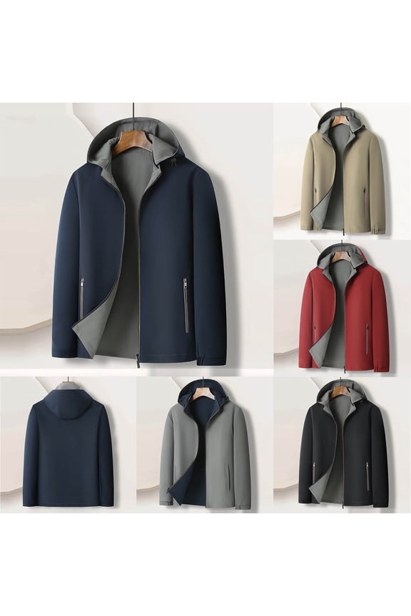 Mens Rain Jacket Lightweight Windbreaker Hooded Jackets Water Resistant Hiking Travel Reflective Jackets Khaki M