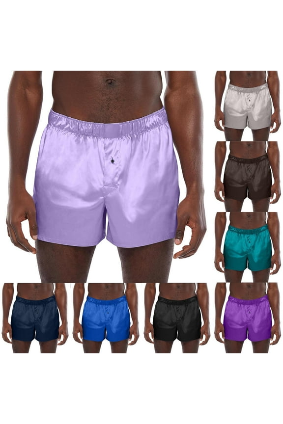 Mens Satin Boxer Shorts Silk Pajamas Bottoms Sleepwear Underwear Lightweight Sleep Shorts Blue M