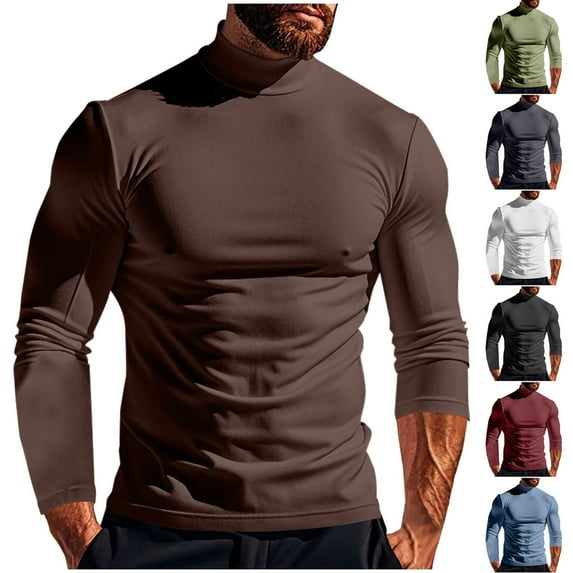 YOIAVAIOY Mens Slim Fit Basic Tops Plus Size Solid Casual Lightweight Pullover Fashion Fall Winter Undershirt Coffee#15 XXXL