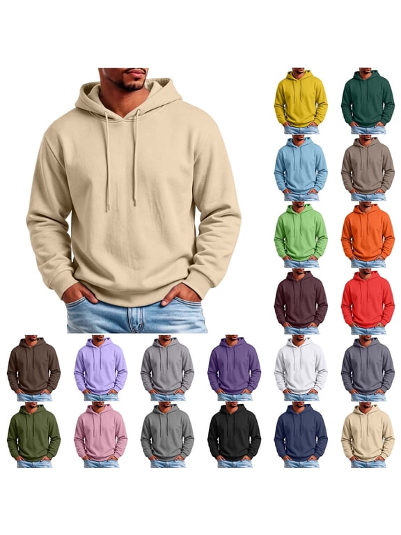Mens Solid Pullover Hoodies Drawstring Kangaroo Pocketed Hooded Sweatshirts Lightweight Solid Casual Fleece Hoodie Red XXL
