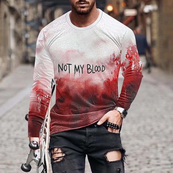 YOIAVAIOY Mens Spooky Season Shirt Halloween Ghost Graphic T Shirt Long Sleeve Sweat Shirts Fall Holiday Pullover Tops Y2k Trendy Clothes Red S