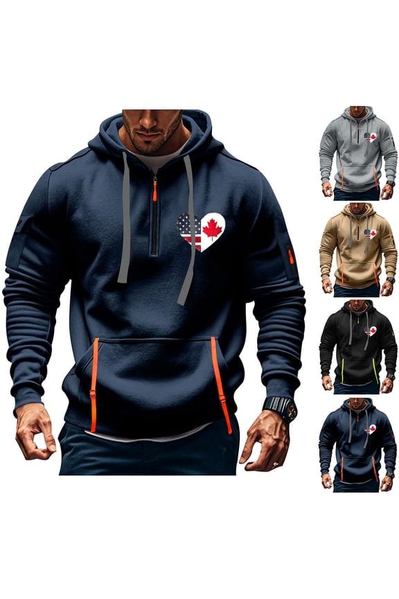 Mens Valentine Fleece Hoodies Long Sleeve Quarter Zip Hooded Sweatshirts Winter Warm Casual Pullover Hoodie with Kangaroo Pocket Navy S
