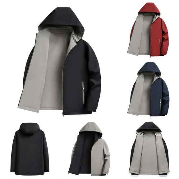 YOIAVAIOY Mens Waterproof Hooded Jacket Zip Up Windbreaker Reversible Jackets Tactical Hiking Rain Jacket Black XXXXL