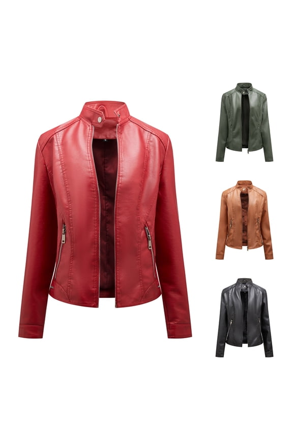 Moto Jackets for Women Faux Leather Cropped Jacket Long Sleeve Zip Up Bomber Jacket Slim Biker Coat Black L