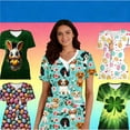 thumbnail image 1 of YOIAVAIOY Multicolor Scrubs for Women V Neck Dog Printed Scrub Tops Soft Stretch Nurse Uniform Shirts Workwear with Pockets, 1 of 4