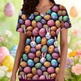 thumbnail image 1 of YOIAVAIOY Multicolor Women Print Scrubs Easter Cute Rabbit Graphic Short Sleeve Scrub Tops Spring Casual Pullover Holiday Tops M, 1 of 5