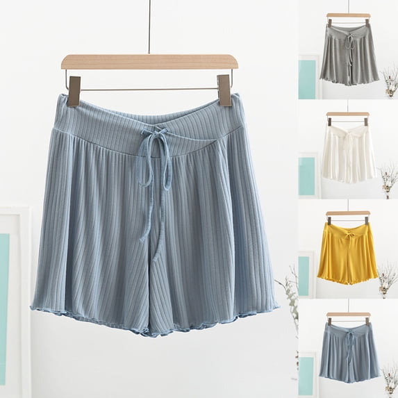 YOIAVAIOY Pajama Shorts for Women Modal Plus Size Soft Sleep Shorts Summer Casual Elastic Waist Loose Fit Pj Bottoms with Pockets Blue M