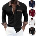 thumbnail image 1 of YOIAVAIOY Party Casual Golf Shirts for Men Stylish Color Block Long Sleeve Polos Regular Fit Business Lapel Tops with Pocket White M, 1 of 6