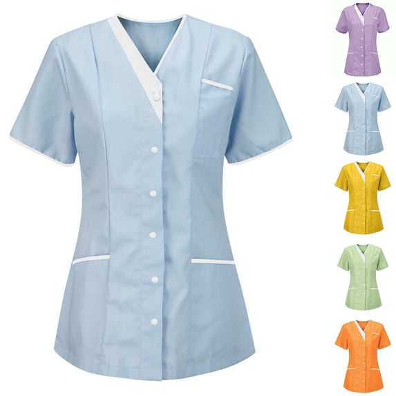 YOIAVAIOY Pink Lightweight Nursing Scrubs for Women Housekeeping Uniform Short Sleeve Scrub Tops Cleaning Uniform L
