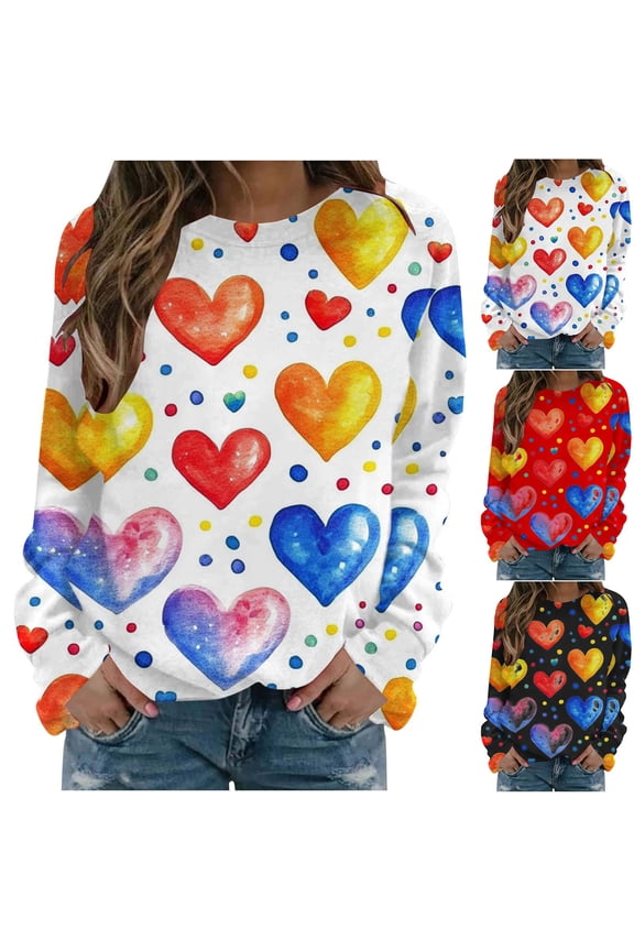 Pink Tree Sweatshirts for Women Cute Graphic Crewneck Sweatshirt Oversized Novelty Funny Print Pullover Valentines Gift White M