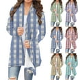 thumbnail image 1 of YOIAVAIOY Plaid Cardigan for Women Plus Size Open Front Casual Duster Jacket Lightweight Casual Cardigans Green XXXXXL, 1 of 7