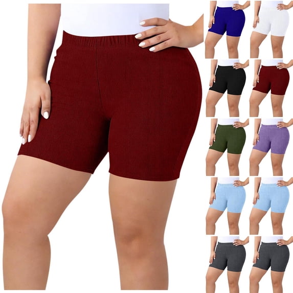 YOIAVAIOY Plus Size Biker Shorts for Women Ribbed Knit Stretchy High Waisted Running Workout Yoga Lounge Shorts 2026 Dark Gray XL