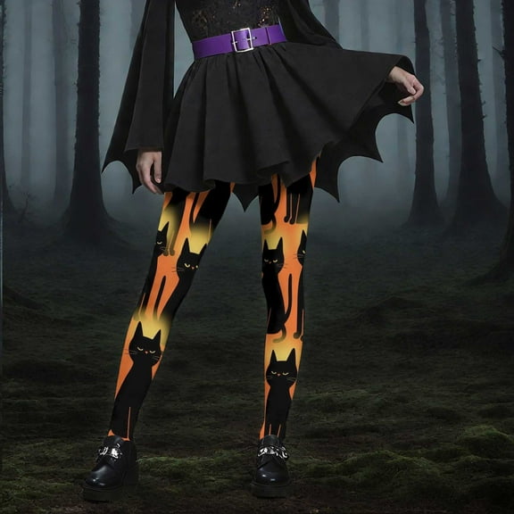 YOIAVAIOY Printed Leggings for Women High Waisted Halloween Tights Workout Athletic Gym Running Yoga Pants Orange M