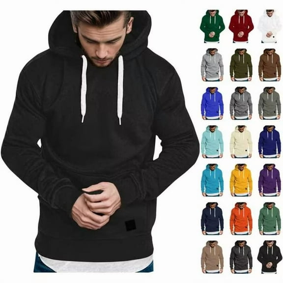 YOIAVAIOY Pullover Hoodies for Men Solid Long Sleeve Drawstring Hooded Sweatshirt Trendy Casual Hoodies with Kangaroo Pocket Dark Gray L