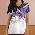 thumbnail image 1 of YOIAVAIOY Purple Womens Work Nurse Uniforms Vintage Printed Scrub Tops with Pockets V Neck Short Sleeve T-Shirt Tunic Blouse XXL, 1 of 4
