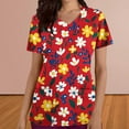 thumbnail image 1 of YOIAVAIOY Red Scrubs for Women V-Neck Scrub Tops Print 3 Pockets Easy Care Work Nurse Uniforms M, 1 of 4