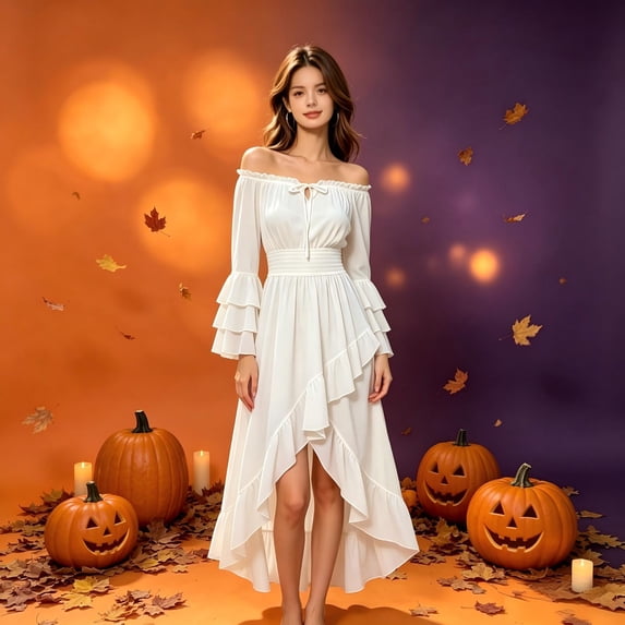 YOIAVAIOY Renaissance Dress Women Medieval Off Shoulder Peasant Flowy Ruffle Sleeve Maxi Wedding Guest Dresses White XXL