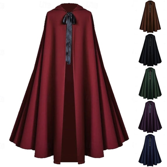 YOIAVAIOY Renaissance Medieval Gothic Halloween Cloaks for Men Hooded Full Length Front Tie Cape Costume Party Outerwear Navy S