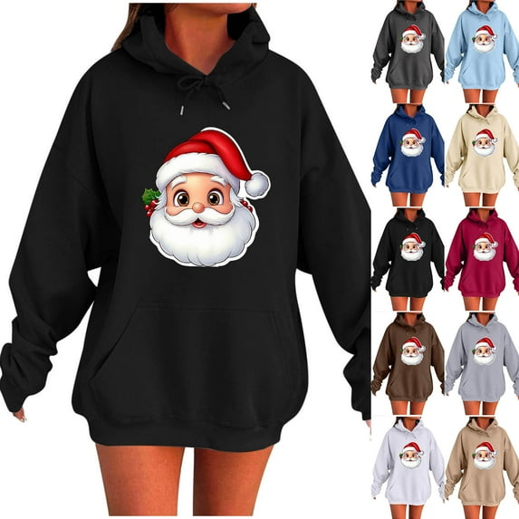 YOIAVAIOY Women Christmas hoodie Sweatshirt Funny Wine Glass Print Hoodies Drawstring Flap Pocket Pullover Sweatshirts Winter Casual Holiday Hoody Tops