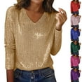 thumbnail image 1 of YOIAVAIOY Sequin Tops for Women Long Sleeve V Neck Pullover Party Night Blouses Trendy Lounge Glitter Sparkly Dressy Shirts for Holiday Red S, 1 of 7