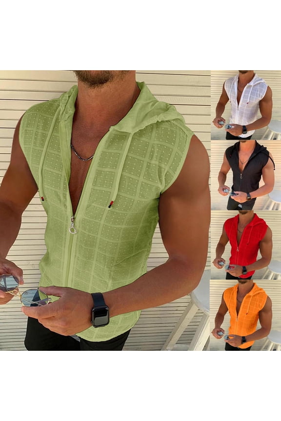 Sleeveless Hoodies for Men Zip Up Drawstring Hooded Workout Tank Tops Casual Slim Fit Fitness Muscle T Shirt White S