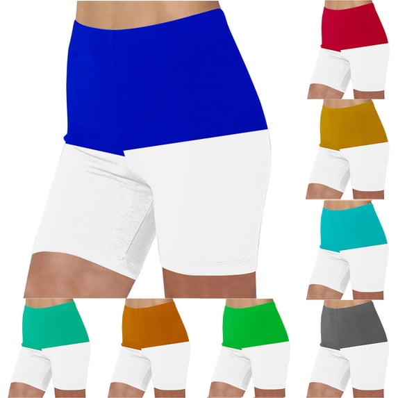 YOIAVAIOY Slip Shorts for Women Under Dress Soft Stretch Workout Yoga Shorts Color Block Fitness Sport Leggings for Spring Summer Light Blue M
