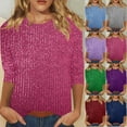 thumbnail image 1 of YOIAVAIOY Sparkly Tops for Women Elegant Shimmer Glitter 3/4 Sleeve Crew Neck Evening Shirts Trendy Going Out Party Tunic Blouses Purple XXL, 1 of 7