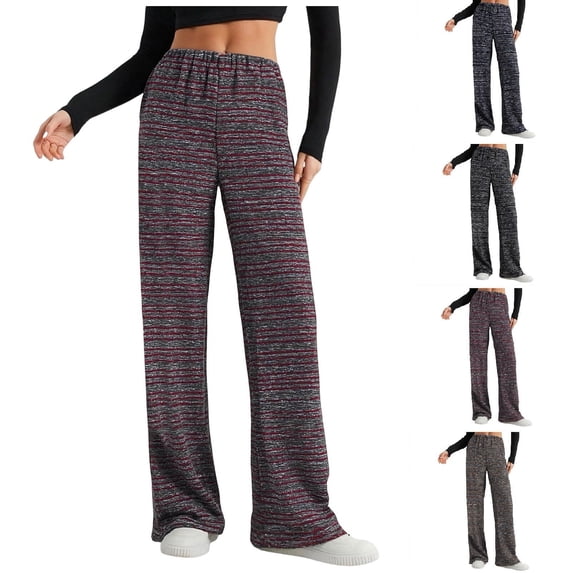 YOIAVAIOY Striped Cotton Pant for Women Spring Fashion High Waist Stretch Sports Trousers Casual Straight Pants with Pocket Red L