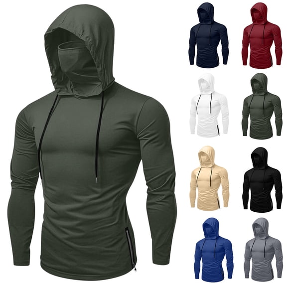 YOIAVAIOY Sun Protection Shirts for Men with Hood and Mask UPF 50+ Outdoor Hoodies Sports Swimming Fishing Tops White L