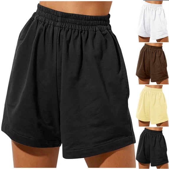YOIAVAIOY Sweat Shorts Women Casual Elastic Low Rise Baggy Athletic Lounge Shorts Comfy Workout Running Shorts with Pockets Black M