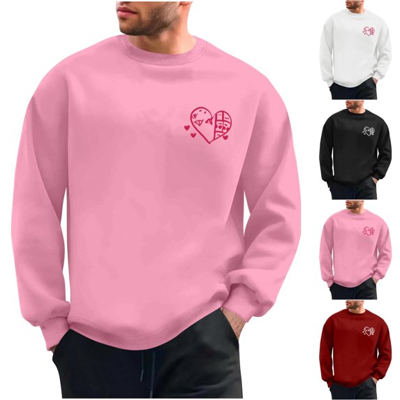 YOIAVAIOY Sweatshirt for Men Love Heart Graphic Print Long Sleeve Pullover Valentine's Day Sweatshirts Casual Sweatshirts White XXXL
