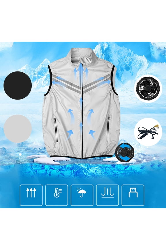 USB Cooling Vest Jacket with 2 Fans Unisex Air Conditioner Lightweight Vests Full Zip Sleeveless Striped Sun Shirt Black XXXL