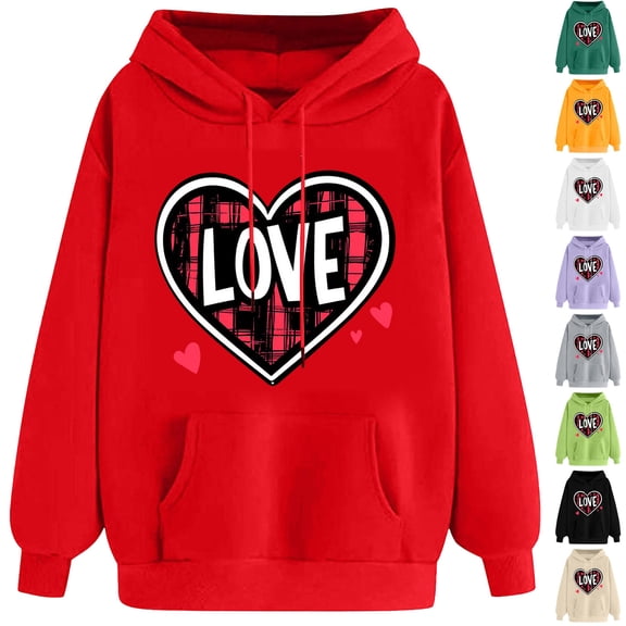 YOIAVAIOY Valentine Gift Graphic Hoodie for Women Printed Drop Shoulder Hooded Fleece Sweatshirt Winter Warm Casual Cute Pullover Green XXL