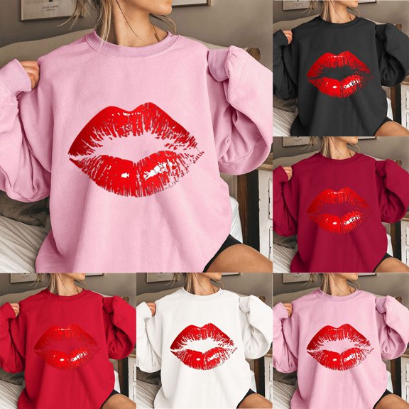 YOIAVAIOY Valentine Gift Graphic Hoodie for Women Printed Drop Shoulder Hooded Fleece Sweatshirt Winter Warm Casual Cute Pullover Pink XXL