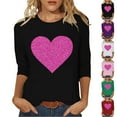 thumbnail image 1 of YOIAVAIOY Valentines Shirts for Women Love Heart Print 3/4 Length Sleeve Crew Neck Tops Casual Comfy Pullover Red M, 1 of 5