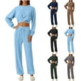 thumbnail image 1 of YOIAVAIOY Women 2 Piece Outfits Solid Casual Sweatsuit Set Twist Front Cropped Top Wide Leg Pants Lounge Tracksuit Sets Y2K Streetwear Green L, 1 of 9