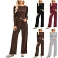 thumbnail image 1 of YOIAVAIOY Women 2 Piece Ribbed Knit Set Casual Y2k Tracksuit Sets Slim Fit Cropped Shirts and Wide Leg Pants Matching Set Fall Fashion Outfits Wine S, 1 of 9