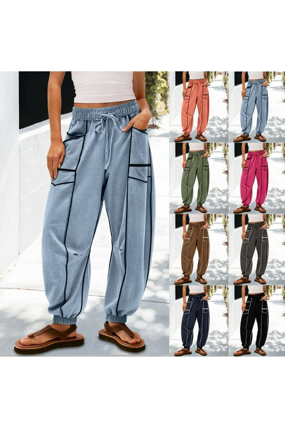Women Baggy Joggers Loose Fit High Waist Cinch Bottom Drawstring Lounge Jogging Pants Brown L