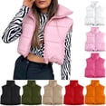 thumbnail image 1 of YOIAVAIOY Women Cropped Puffer Vest Lightweight Full Zip Up Stand Collar Jacket Sleeveless Down Coat Winter Padded Vests Pink S, 1 of 9