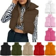thumbnail image 1 of YOIAVAIOY Women Cropped Puffer Vest Lightweight Full Zip Up Stand Collar Jacket Sleeveless Down Coat Winter Padded Vests Pink S, 1 of 9