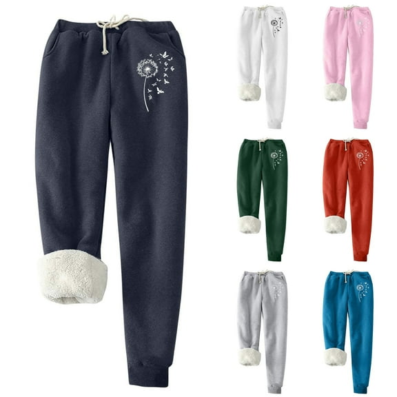 YOIAVAIOY Women Flannel Sweatpants Trendy Warm Winter Fleece Joggers Sherpa Lined Athletic Thermal Joggers GrayL