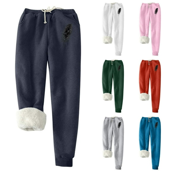 YOIAVAIOY Women Flannel Sweatpants Trendy Warm Winter Fleece Joggers Sherpa Lined Athletic Thermal Joggers WhiteL