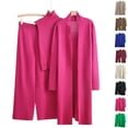 thumbnail image 1 of YOIAVAIOY Women Knitted Lounge Set 3 Piece Outfit Sets Mock Neck Sweater Vest Open Front Cardigan Wide Leg Pants Dressy Casual Matching Set Hot Pink Free Size, 1 of 4