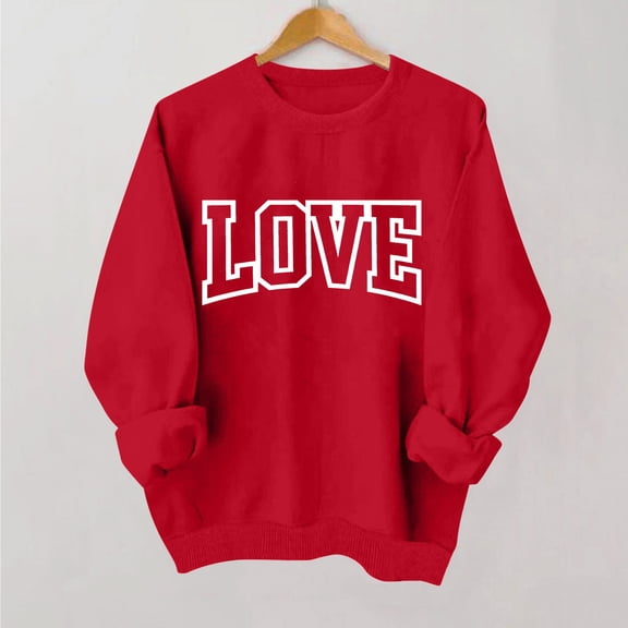 YOIAVAIOY Women Long Sleeve Sweatshirts Lounge Casual Round Neck Pullover Loose Fit Fall Winter Fashion Basic Tees Red S