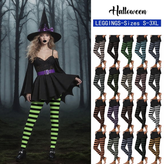 YOIAVAIOY Women Novelty Holiday Tights Color Block Striped Yoga Pants Funny Halloween Cosplay Costume Leggings Army Green M
